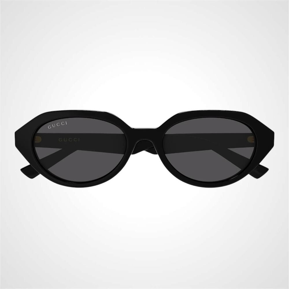 New GUCCI Sunglasses Black Oval Acetate Gold Metal Interlocking GG Logo Womens - Picture 2 of 4